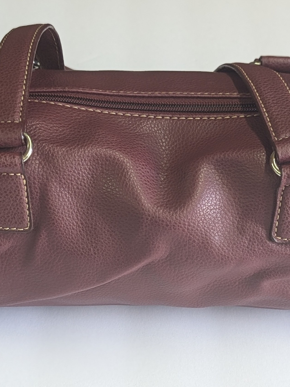 Nine West Burgundy Faux Leather Satchel Shoulder Bag Top Zip Medium Handbag 15x5
